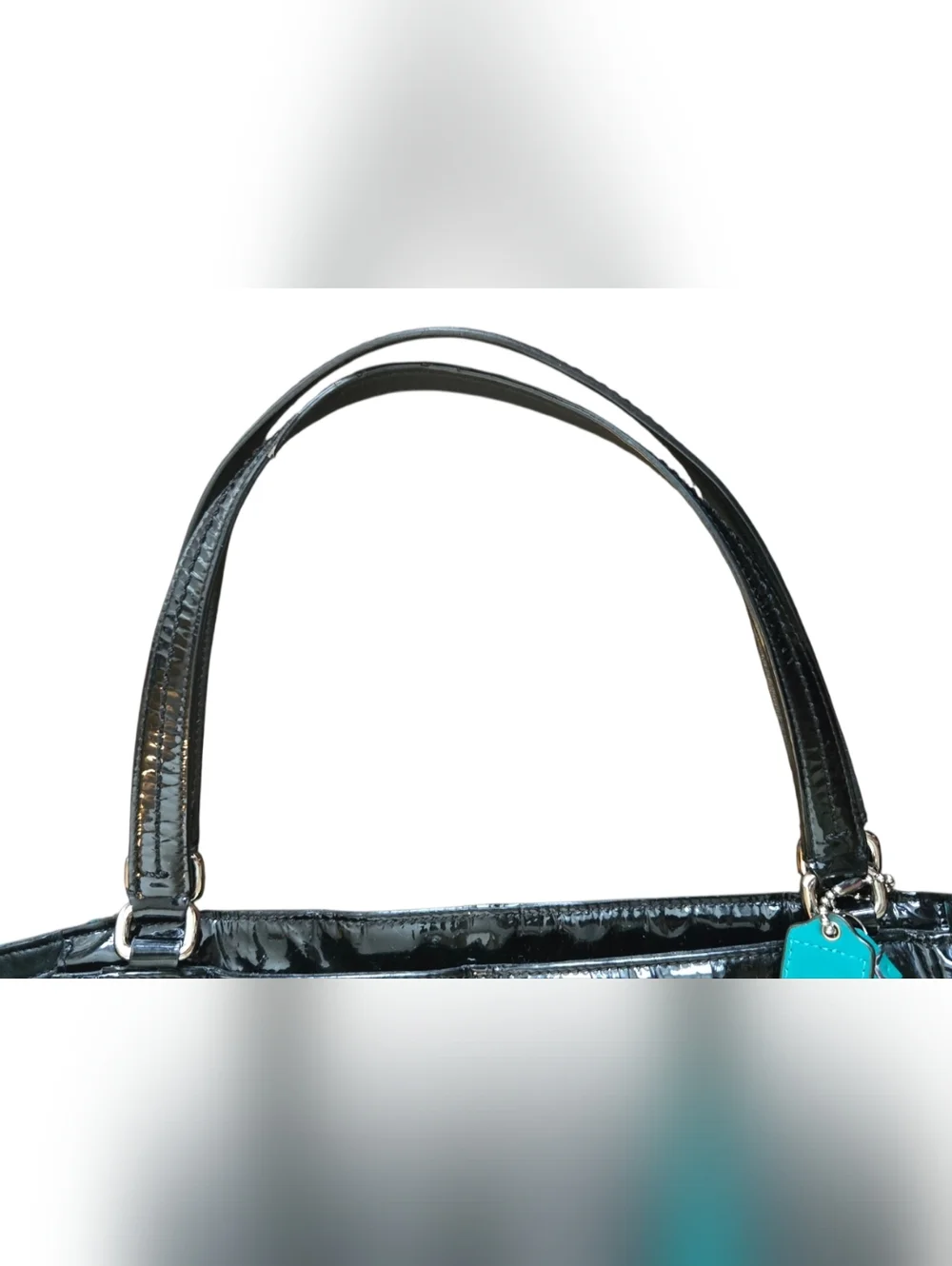 Coach Black Patent Leather Tote Bag Shoulder Bag Silver Hardware Zip Top - Picture 5 of 11